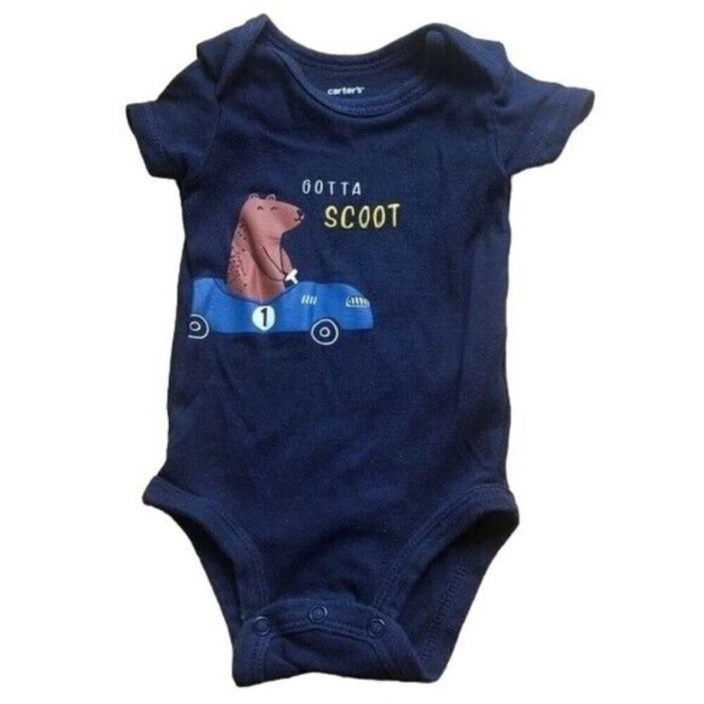 Carters Baby Bodysuit Gotta Scoot Bear Car Race Blue Onesie‎